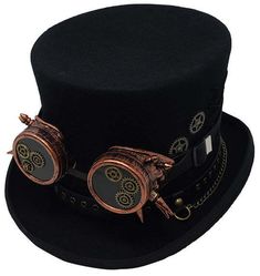 DIFFERENT TOUCH's steampunk top hat is not only stylish, but it also works well with any costume! This top hat has all it takes to complete your image, whether you're a magician, the Mad Hatter, or aiming for steampunk cosplay. Steampunk top hats by DIFFERENT TOUCH are a great addition to any adult costume. It's suitable for Thanksgiving, Holiday Parties, and other Costume Bashes. These long-lasting hats are of 100% Wool Felt Hand Made Top Hats and exceptional quality. Wear them again and again Steampunk Top, Steampunk Top Hat, Steampunk Goggles, The Mad Hatter, Top Hats, Victorian Steampunk, Leather Hats, Hat Band