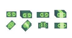 pixel art style money icons in green and black