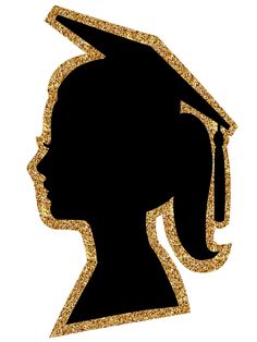 the silhouette of a woman wearing a graduation cap and gown with gold glitter on it