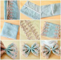 how to make a bow tie with lace and satin material - step by step instructions