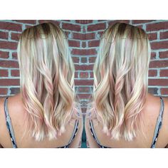 Soft pink peekaboo highlights on this pretty blonde. How To Ombre Hair, Pastel Hair Color Ideas, Pink Peekaboo Highlights, How To Ombre, Ombre Hair At Home, Pink Peekaboo, Peekaboo Color, Bob Black, Peekaboo Highlights