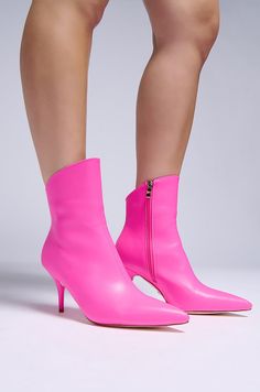 Add some vibrancy to your shoe-drobe The AZALEA WANG Landyn Pink Boot. This angular faux leather boot features a pointed toe silhouette, a slim stiletto heel, and a slanted mid-calf shaft. Complete with a tonal inner ankle zipper closure. Style with sleek leggings, a cropped long sleeve, and a trench for a complete look. (all measurements approximate from size 7.5): - Faux Leather Upper - Pointed Toe - Stiletto Heel - Rubber Outsole - 8” Longest Shaft Height, 5” Shortest Shaft Height - 3.5” Heel Height - 10.5" Calf Circumference - Imported Product ID: 398475 Heal Boots, Pink Nike Shoes, Azalea Wang, Pink Boots, Faux Leather Boots, Pink Nike, Pink Nikes, Leather Boot, Stiletto Heel