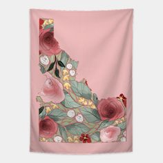 the state of california with roses and leaves on pink background wall tapestry by artist lauren