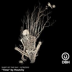 a skeleton sitting in the middle of some branches