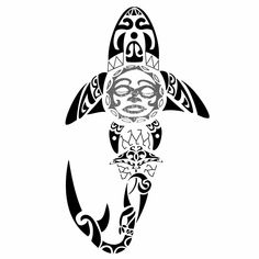 a black and white drawing of a shark with an ornament on it's face