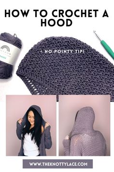 the crochet hood is shown with instructions to knit it and how to use it