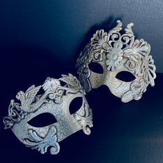 This couple's Masquerade Mask pairing complements any formal attire you choose for your masquerade Ball event. I N C L U D E D This listing is for a pair of Masks (one men's and one Women's Mask). Masks come with matching double sided satin ribbons attached. S H I P P I N G - Processed same day or within 24 hours. 1-2 day guaranteed delivery services offered, add items to cart and click on shipping tab for rates. Pls leave a check out note with your need date & contact number (especially for Fantasy Style Costume Eye Mask, Venetian Formal Eye Mask, Fantasy Carnival Masquerade Masks, Fantasy Theater Mask For Mardi Gras, Carnival Costume Masks And Prosthetics, Venetian Masquerade Mask For Halloween Formal, Venetian Masquerade Mask For Halloween, Vintage Masquerade Mask For Halloween, Formal Carnival Eye Mask