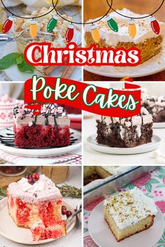 christmas poke cakes collage Christmas Poke Cake Holidays, Christmas Red Velvet Poke Cake, Peppermint Poke Cake, Gingerbread Poke Cake, Christmas Cake Recipes Easy, Christmas Dessert Ideas Easy Simple, Cranberry Poke Cake, Christmas Poke Cake Recipes