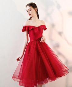 Western Frocks, Burgundy Bridesmaid Dress, Burgundy Formal Dress, Tea Length Prom Dress, Prom Dress Burgundy, Prom Dresses Red, Tulle Dresses, Custom Bridesmaid Dress, Burgundy Bridesmaid