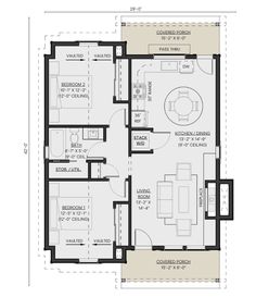 the floor plan for a two bedroom apartment with an attached kitchen and living room area