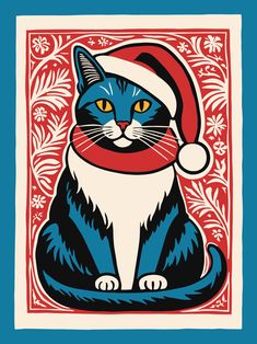 Cute Cat in Santa's Hat Poster, Festive Christmas Kitty Wall Art, Holiday Cat Art Print, Cozy Christmas Decor, Whimsical Funny Cat Poster Christmas Kitty, Cozy Christmas Decor, Cat Poster, Cat Holidays, Cat Art Print, Cat Posters, Cozy Christmas, Christmas Cats, Funny Cat