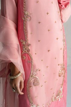 The pink Kameez Trouser Dupatta Pakistani Wedding Dress is a stunning masterpiece in premium Raw Silk fabric. This Pakistani Dress is available Online. Embroidery On Silk Fabric, Hand Work Dress Design, Embroidery On Pink Fabric, Pakistani Embroidery Designs, Pink Pakistani Suit, Pink Kameez, Designer Suits For Wedding, Dupatta Designs, Raw Silk Dress