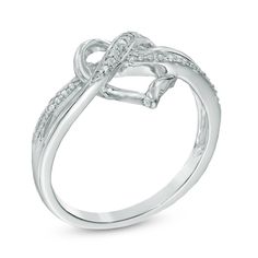 Express your love with this charming fashion ring. Created in sleek sterling silver, this ring showcases a looping open heart at its center. Polished and diamond-accented ribbons sweep across the center of the heart in an "X" shaped pattern, catching the eye and adding welcome sparkle. A look she'll treasure always, this ring is finished with a bright buffed luster. Custom made to fit her ring size. Sterling silver rings cannot be resized after purchase. Link Chain Zales, Her Ring, Spiral Ring, Pink Ring, Fashion Ring, Open Heart, Wrap Rings, Ring Shopping, Fashion Rings