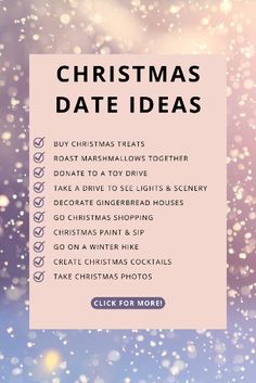 the christmas date ideas list with snow falling on it