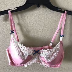 This Is A New Without Tags Never Used Bra From The Brand Cosmopolitan. It’s A Dusty Pink With Cream Crochet Detailing And Blue Bows. Size 34c. Comes From A Smoke Free And Pet Free Home. Cotton Bra, Crochet Bra, Model Fitness, Cotton Bras, Blue Bow, Crochet Details, Cosmopolitan, Dusty Pink, Women's Intimates