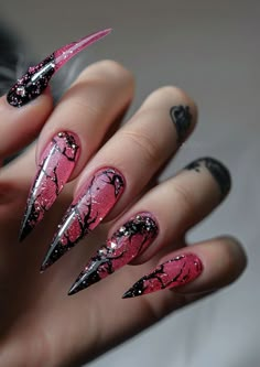 Nail Designs Pointy, Gothic Nails, Edgy Nails, Goth Nails, Stiletto Nails Designs, Her Nails, Bright Nails, Coffin Nails Designs, Funky Nails