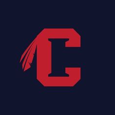 the letter c with a feather on it's head in red and blue colors