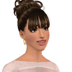 an animated image of a woman with her hair in a high bun and wearing gold earrings