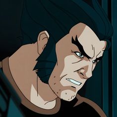 an animated man with black hair and blue eyes