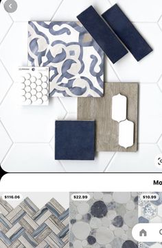 an image of tile samples in different colors and patterns on the same flooring material