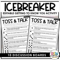 two icebreakerr worksheets with the text, tos and talk