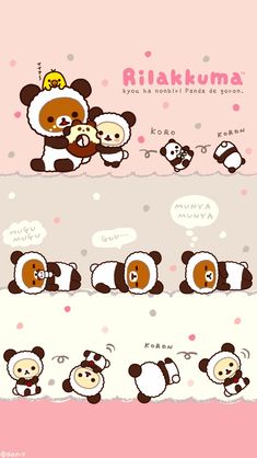 an image of some cartoon animals on a pink background with the caption rilakuma's how to make pandas look like bears