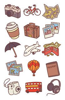 an assortment of travel related items on a white background with the words passport written below it