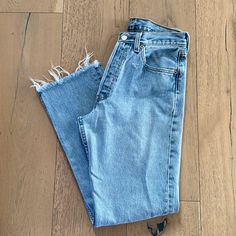 Authentic Vintage Levi 501 Straight Leg Jeans In The Perfect Light/Medium Wash. They’ve Been Repaired In A Few Places (Pictured) And Were Cut To Hem. 100% Cotton/No Stretch. Waist Says Size 29 But They Fit More Like A Size 25. Waist 13” Laying Flat Inseam 28” Levi's Light Wash Short Length Jeans, Levi's Casual Standard Cut Leg Pants, Levis 501 Straight Leg, Levi 501 Jeans Women Levi's®, Levi's Stretch Mid-rise Pants, Levi 501, Levi 501 Jeans, Levi's Full-length Medium Wash Bottoms, Vintage Levis 501