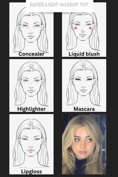 How To Do A Light Makeup, Light Make Up Tutorials, Makeup For Modeling, Makeup On Square Face, How To Do Light Makeup, Light Makeup Tips, Cute Beginner Makeup Looks, Light Makeup Step By Step, Light Makeup Looks Tutorial