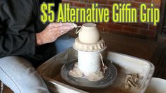 a man is making a vase out of clay with the words $ 5 alternative gift grips