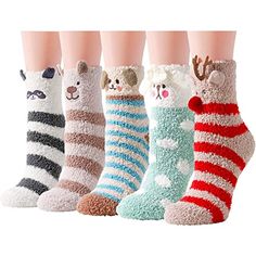 Fuzzy SocksEnjoy our delightfully warm and cozy socks, featuring whimsical designs such as panda, bear, dog, sheep and Elk.Size & PackageOne size fits most. Our women's fluffy socks fit women shoe size 5-10, the elastic bands at the ankle do not compress your leg, easy to slip on as well as off. 5 pairs sleeping socks in each plastic bag.Quality MaterialThese comfy socks are made of plush coral fleece, providing ultimate comfort and warmth.Functional Slipper SocksOur soft socks are perfect for l Cozy Socks Gift, Panda Socks, Socks Party, Animal Socks, Animal Slippers, Holiday Socks, Fluffy Socks, Non Slip Socks, Comfy Socks