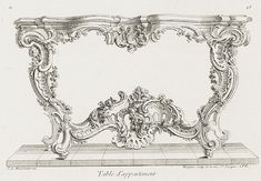 a drawing of a table with an elaborate design