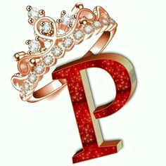 a diamond ring with the letter p in it's center and a crown on top