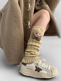 Embrace the kawaii fashion trend with these irresistibly cute knit leg warmers, embellished with charming teddy decorations. Available in three versatile colors—Khaki, Coffee, and White—these leg warmers are the perfect blend of style and comfort. Garment SizeSizeFree SizeFull Length40.5Cuff16/18 Cute Fitted Winter Socks, Casual Acrylic Socks For Fall, Acrylic Casual Socks For Fall, Cute Fitted Leg Warmers For Fall, Trendy Winter Socks, Casual Beige Knitted Socks, Trendy Beige Socks For Winter, Casual Brown Warm Leg Warmers, Casual Brown Leg Warmers