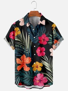 Mens Tropical Floral Print Casual Breathable Chest Pocket Short Sleeve Hawaiian Shirts Lightweight construction with breathable mesh fabric provides a comfortable and flawless fit. Funky Outfits, Tropical Shirts, Tropical Floral Print, Tropical Vacation, Hawaii Shirt, Retro Shirts, Vintage Casual, Hawaiian Shirts, Tropical Floral