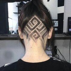 Geometric Shaved Hair Designs, Geometric Undercut, Undercut Long Hair Design, Female Undercut Long Hair, Shave Designs, Undercut Hair Designs, Tattoos For Females, Shaved Design