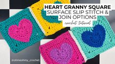 Heart Granny Square - Surface Slip Stitch, Flat Sl St Join, Zig Zag Sl St Join Crochet Tutorial