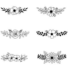 four different flower designs in black and white, each with flowers on the bottom one