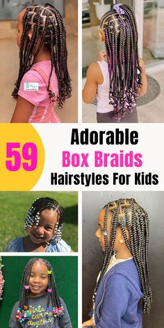 Transform your child's look with these 59 stunning box braids styles! These protective hairstyles are not only beautiful but also practical, keeping your kid's hair neat and stylish. From classic box braids to colorful extensions, there's a style for every occasion. Help your little one stand out with these trendy braided looks. #KidsHairstyles #BoxBraids #ProtectiveStyles #BraidedBeauty' Braids For Kindergarten, Box Braids Kids Hairstyles, Little Black Girls Box Braids Hairstyle, Back To School Braids For Kids, Kids Knotless Box Braids With Curly Ends, Single Braids For Kids, Braid Styles For Little Black Girls Kids, Toddler Box Braids For Kids, Knotless Box Braids Kids