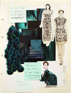 a collage of fashion images with words written on them and pictures in the background