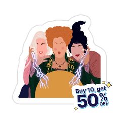 three women sitting together with lightning coming out of their hair and the text buy 10 get 50 % off