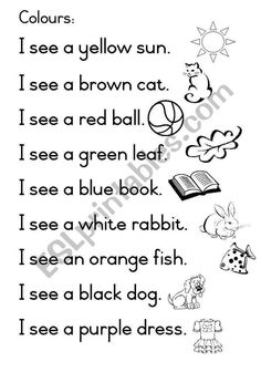 an english worksheet for children to learn colors