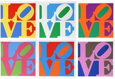 four different colored paper cut outs with the words love