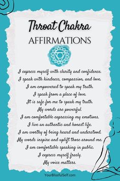 a poem written in front of a blue background with the words throat chakra affirmations