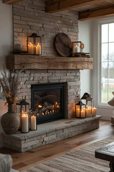 40 Farmhouse Fall Mantel Decor Ideas to Warm Up Your Home Farmhouse Fireplace Ideas, Hearth Decor, Fall Mantel Decor, Farmhouse Fireplace Decor, Fall Fireplace Decor, Blue Baubles, Mantel Decor Ideas, Cozy Up Your Home, Diy Fall Decor