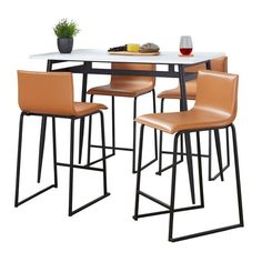 With a simple and sleek counter table, and an accent of comfortable counter stools, the Marcel-Mara Upholstered Counter Height Dining Set will be a great addition to a modern kitchen or break room. With its metal legs and wood table top, the Marcel-Mara Dining Set will be a contemporary eye catcher in any setting. Color: Brown. Comfortable Counter Stools, High Top Tables, Ny Style, Bar Height Table, Height Table, Counter Height Table, Counter Table, Counter Height Dining Sets, Wood Table Top