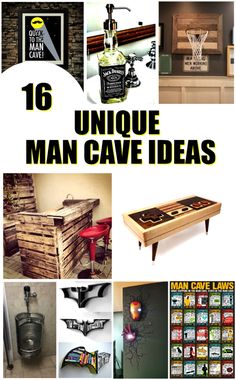 a collage of various items made out of wooden pallets with the words unique man cave ideas