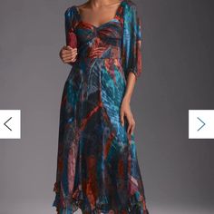 Absolutely Stunning And Flattering Anthropologie Dress. Fabric Is Gorgeous, It’s Frilly And Feminine And Silky. Petite: Falls 49" From Shoulder Brand New, Tags Still On! Missed The Return Window. Ended Up With A Different Choice For A Wedding. Blue Ruched Silk Maxi Dress, Blue Silk Ruched Maxi Dress, Multicolor Ruched Silk Dress, Multicolor Midi Dress With Ruched Detail, Multicolor V-neck Midi Dress For Formal Occasions, Formal Multicolor A-line Midi Dress, Formal Multicolor V-neck Midi Dress, Multicolor Midi Dress For Formal Occasions, Multicolor Midi Formal Dress