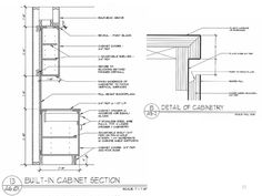 an architectural drawing showing the details for a wall section and its corresponding sections, including two columns