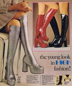 1970 on Twitter: "The young look in high fashion… " 60s Heels Vintage, Moda Disco, 1970s Shoes, 70s Boots, 70s Mode, 70s Outfit, 70s Shoes, Raw Meat